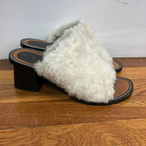 ZARA Open-Toe Sherpa Block Heeled Mules Size 37/6.5 - Picture 11 of 11